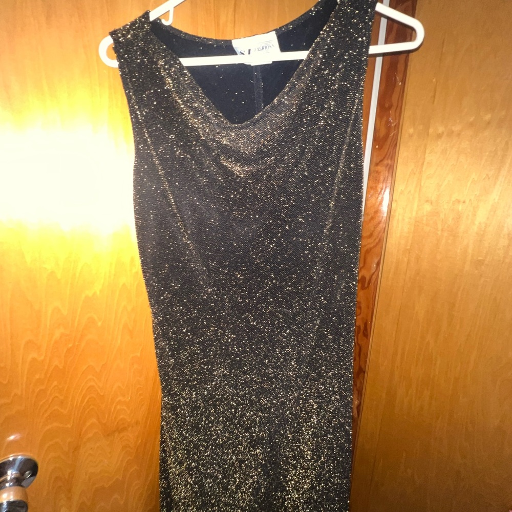 S.L. Fashions Black and Gold Sparkle Dress